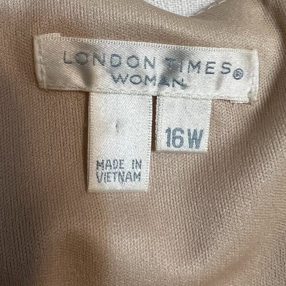 London Times Women's 16W Dress Nude Satin Black Textured Sheath Plus Size Party - Picture 3 of 9